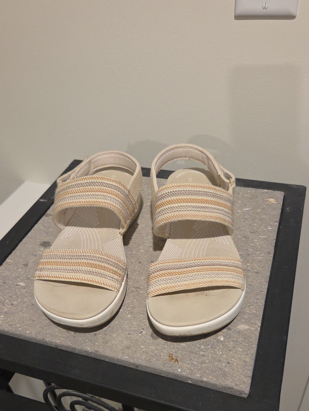 Women's Beige Strappy Comfort Sandals with Elastic Bands